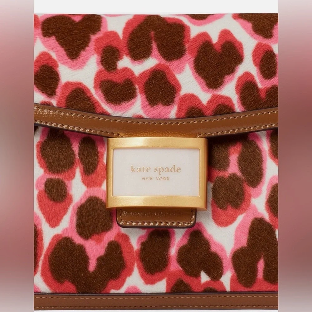 Kate Spade Katy Shoulder Pink Leopard Calf Hair Brown Leather K8969 Leopardo